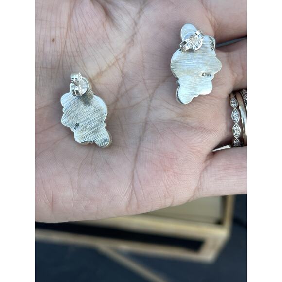 Native American Style Sterling Silver Turquoise Half Cluster Earrings Southwest - Picture 6 of 6